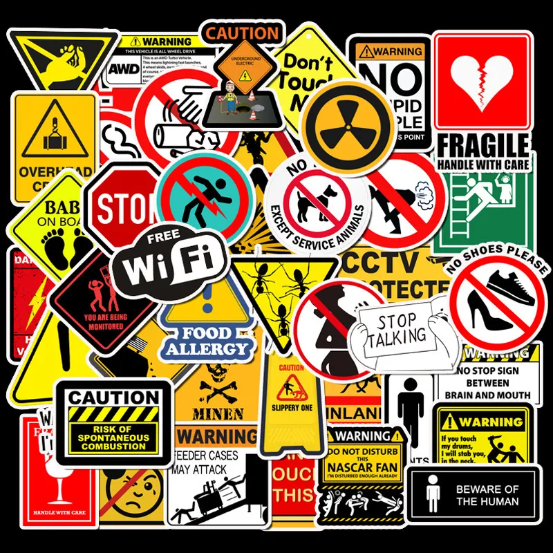 Warning Stickers Danger Banning For Cars Skateboard Fridge Guitar